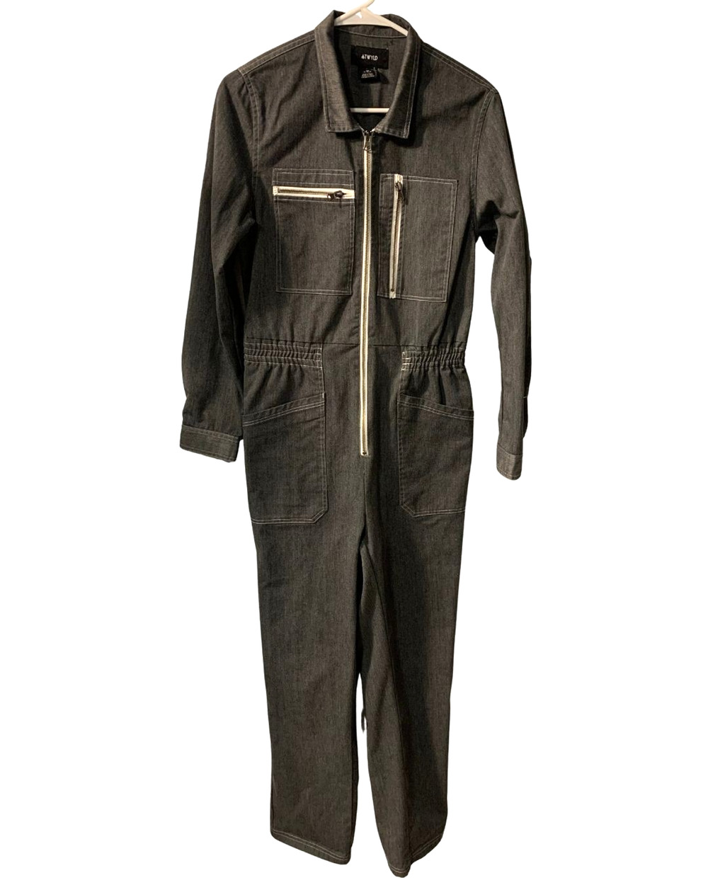 ATWYLD Womens Moto Jumpsuit Size M Washed Black Cotton Utility Zip Up Workwear